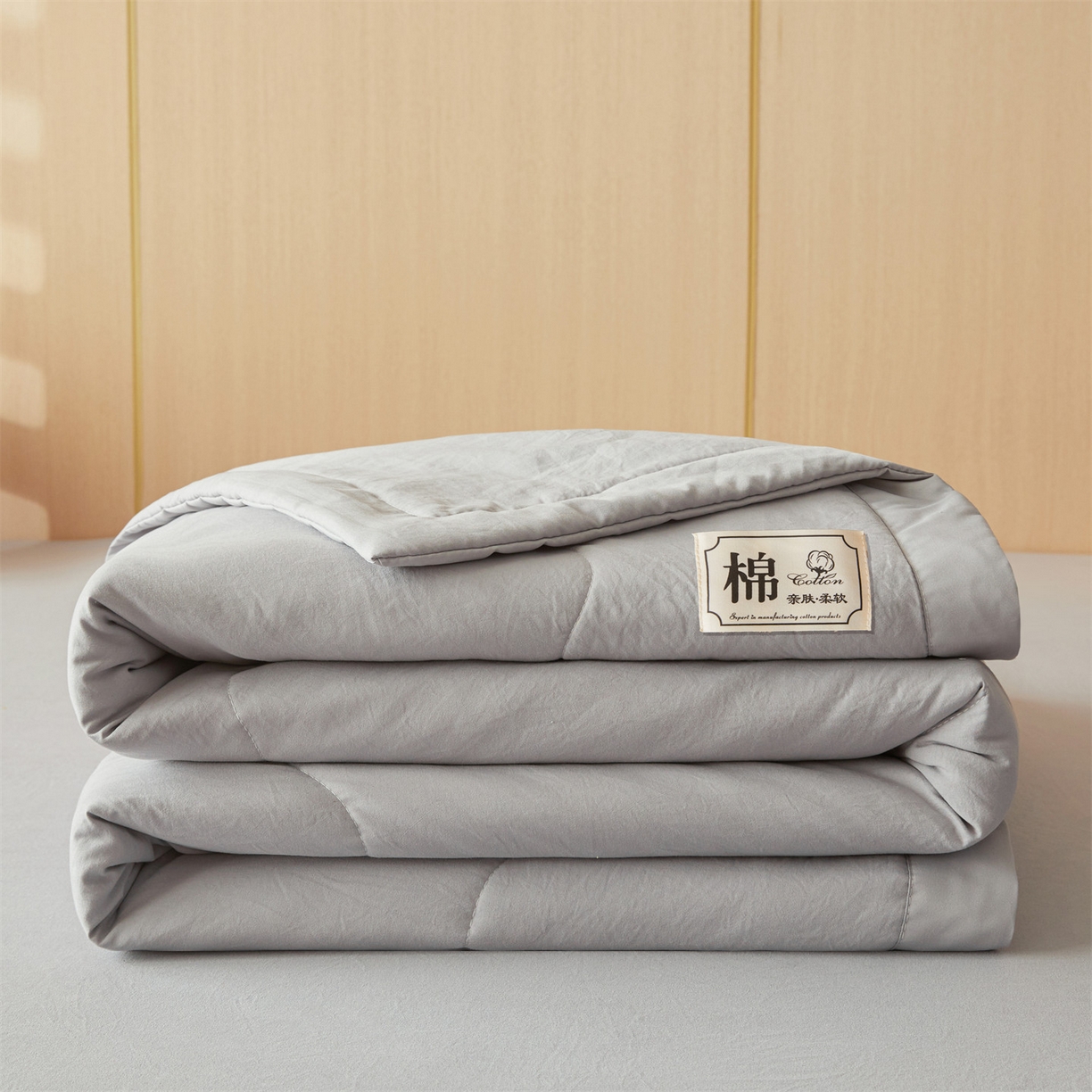 91家纺网 家纺一手货源 找家纺 招财星 2026新款国标无印风纯色100%新疆棉夏被夏凉被空调被棉花夏被棉花被子被芯爆款（含质检报告买家秀包检测） 星辰灰