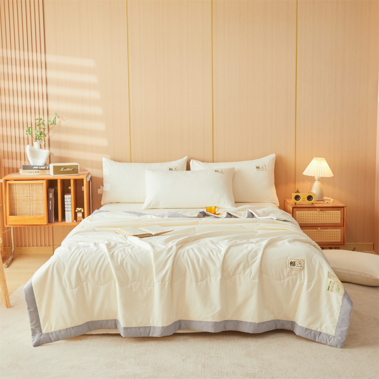 招财星 2026新款国标无印风纯色100%新疆棉夏被夏凉被空调被棉花夏被棉花被子被芯爆款（含质检报告买家秀包检测） 云朵白