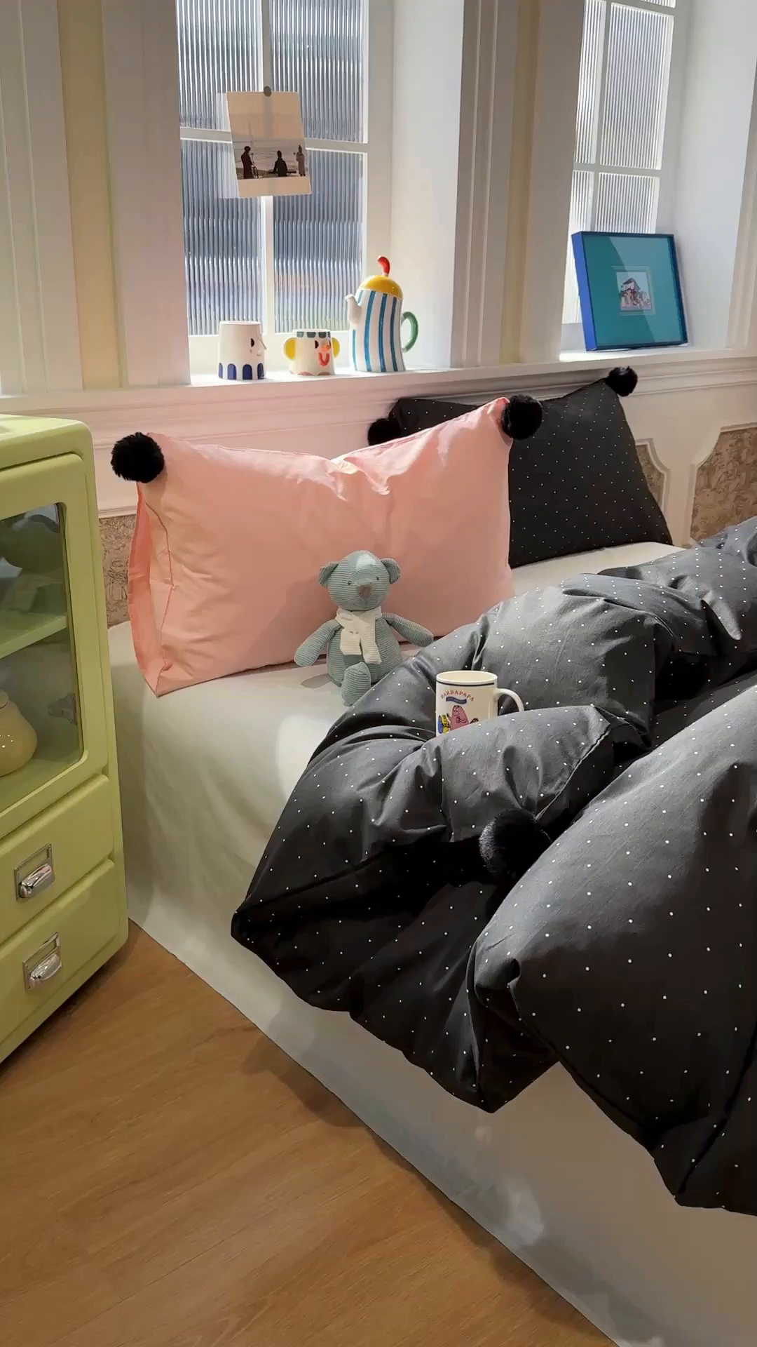 91家纺网 家纺一手货源 找家纺 慕尚家纺 2026新款全棉纯棉水洗带球工艺四件套 波点黑