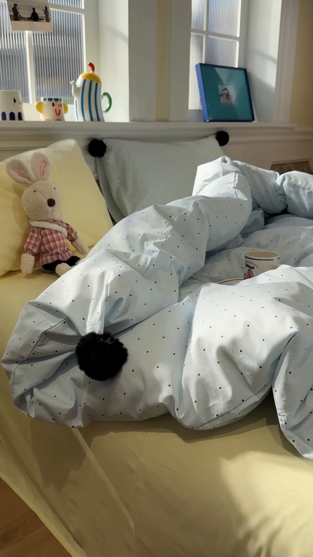 91家纺网 家纺一手货源 找家纺 慕尚家纺 2026新款全棉纯棉水洗带球工艺四件套 波点蓝