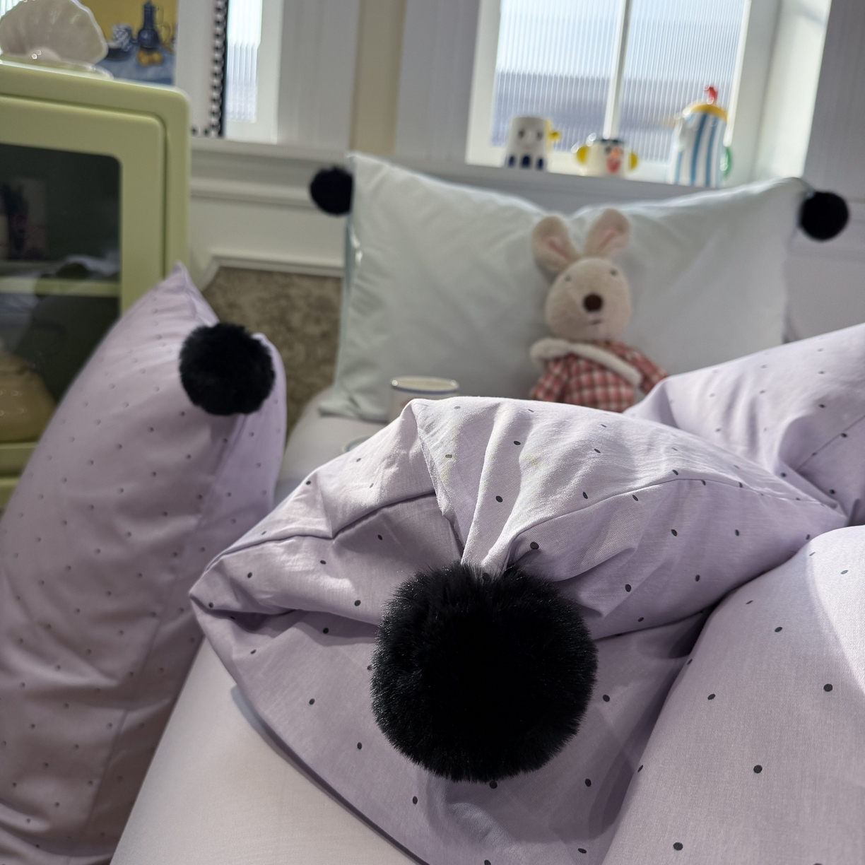 91家纺网 家纺一手货源 找家纺 慕尚家纺 2026新款全棉纯棉水洗带球工艺四件套 波点紫