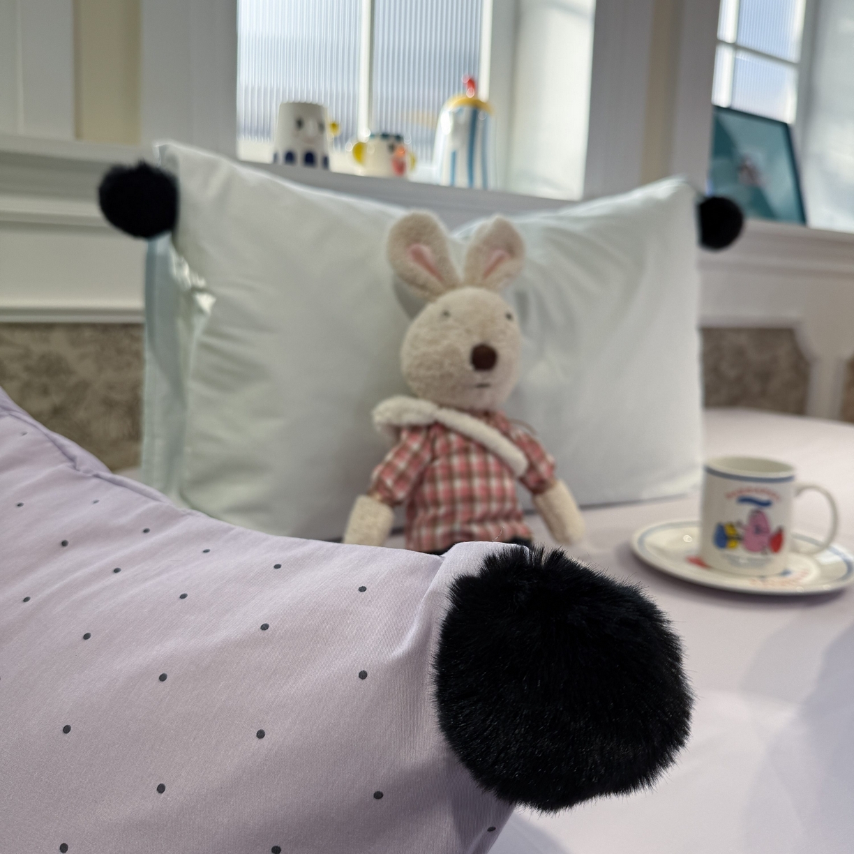 91家纺网 家纺一手货源 找家纺 慕尚家纺 2026新款全棉纯棉水洗带球工艺四件套 波点紫