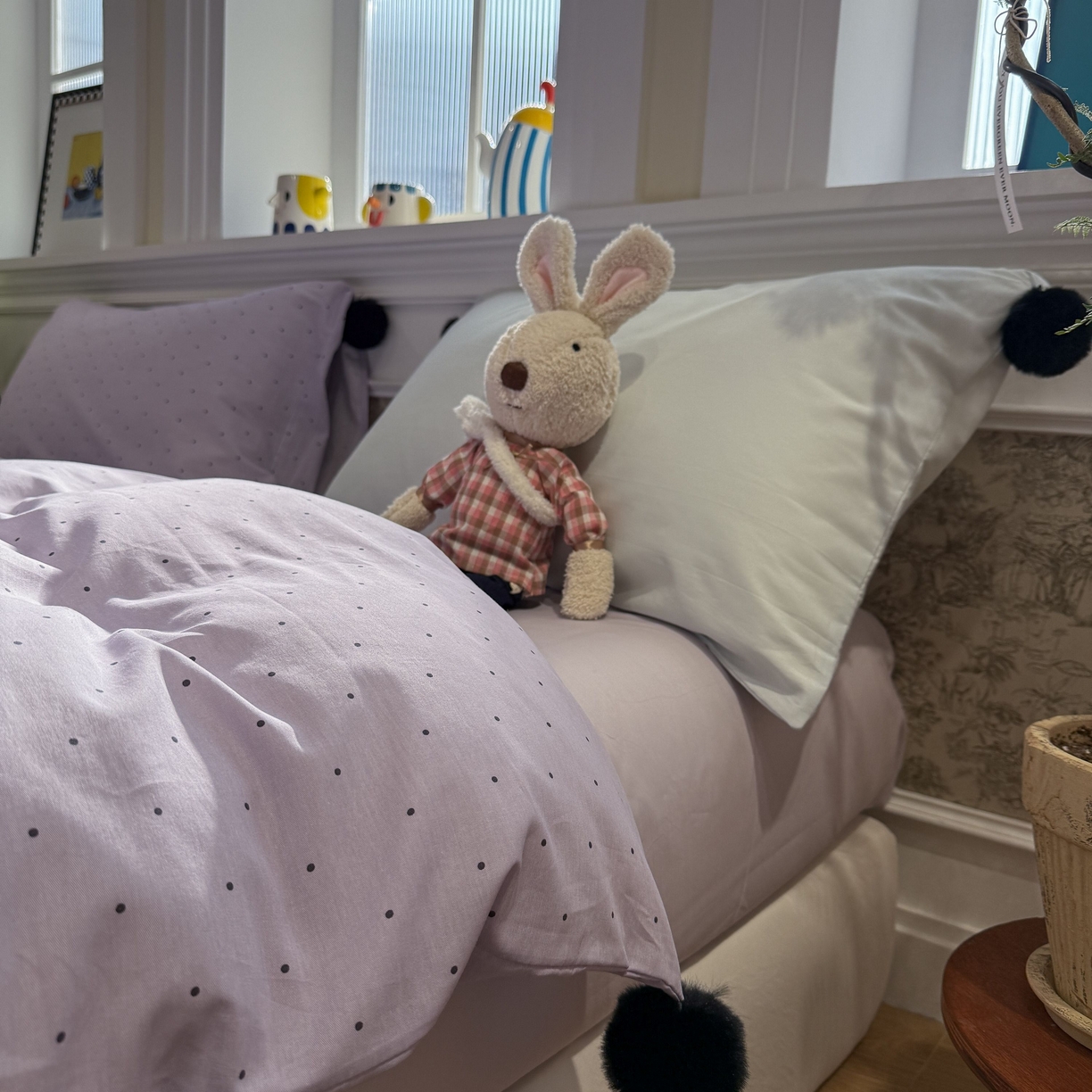 91家纺网 家纺一手货源 找家纺 慕尚家纺 2026新款全棉纯棉水洗带球工艺四件套 波点紫