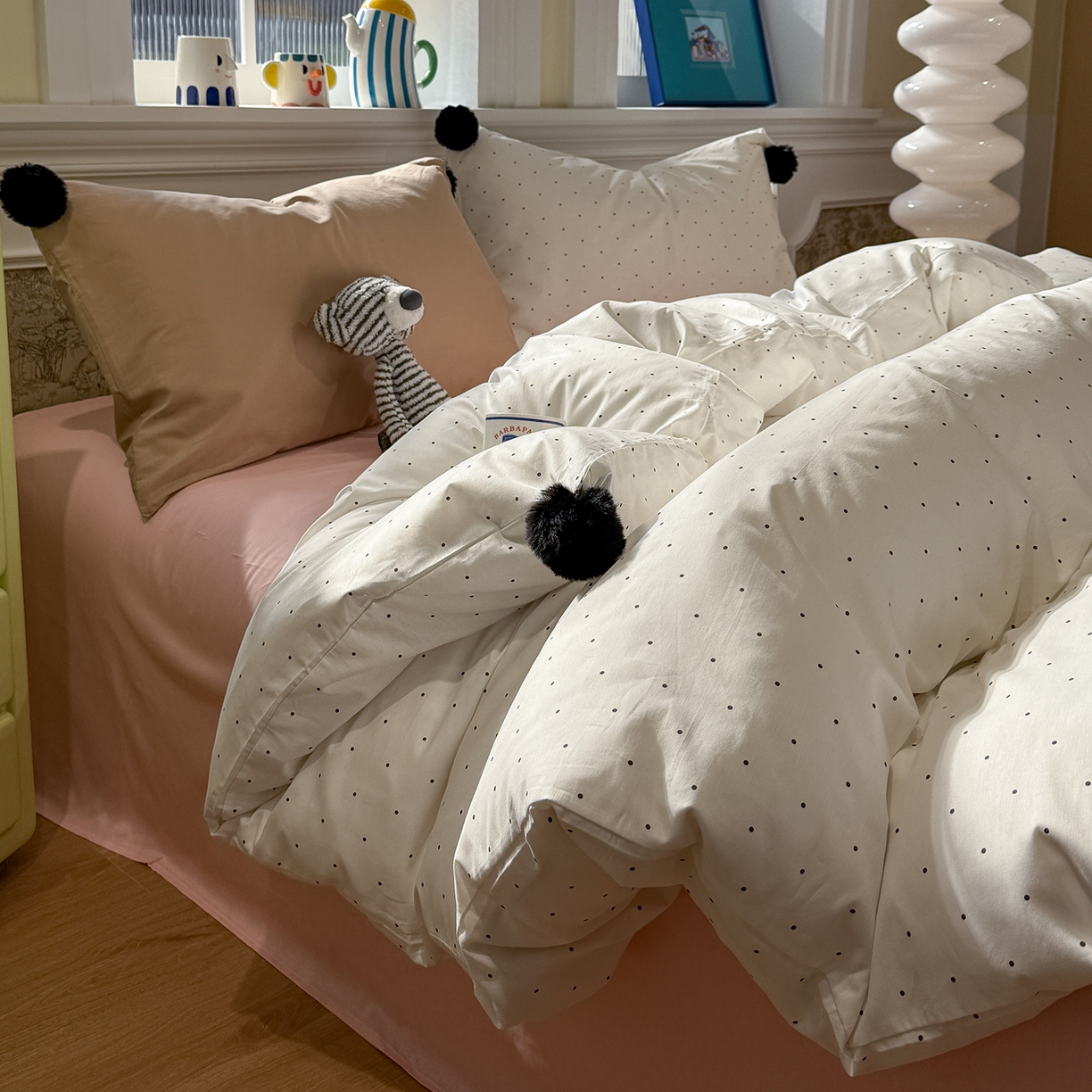 慕尚家纺 2026新款全棉纯棉水洗带球工艺四件套 波点黄