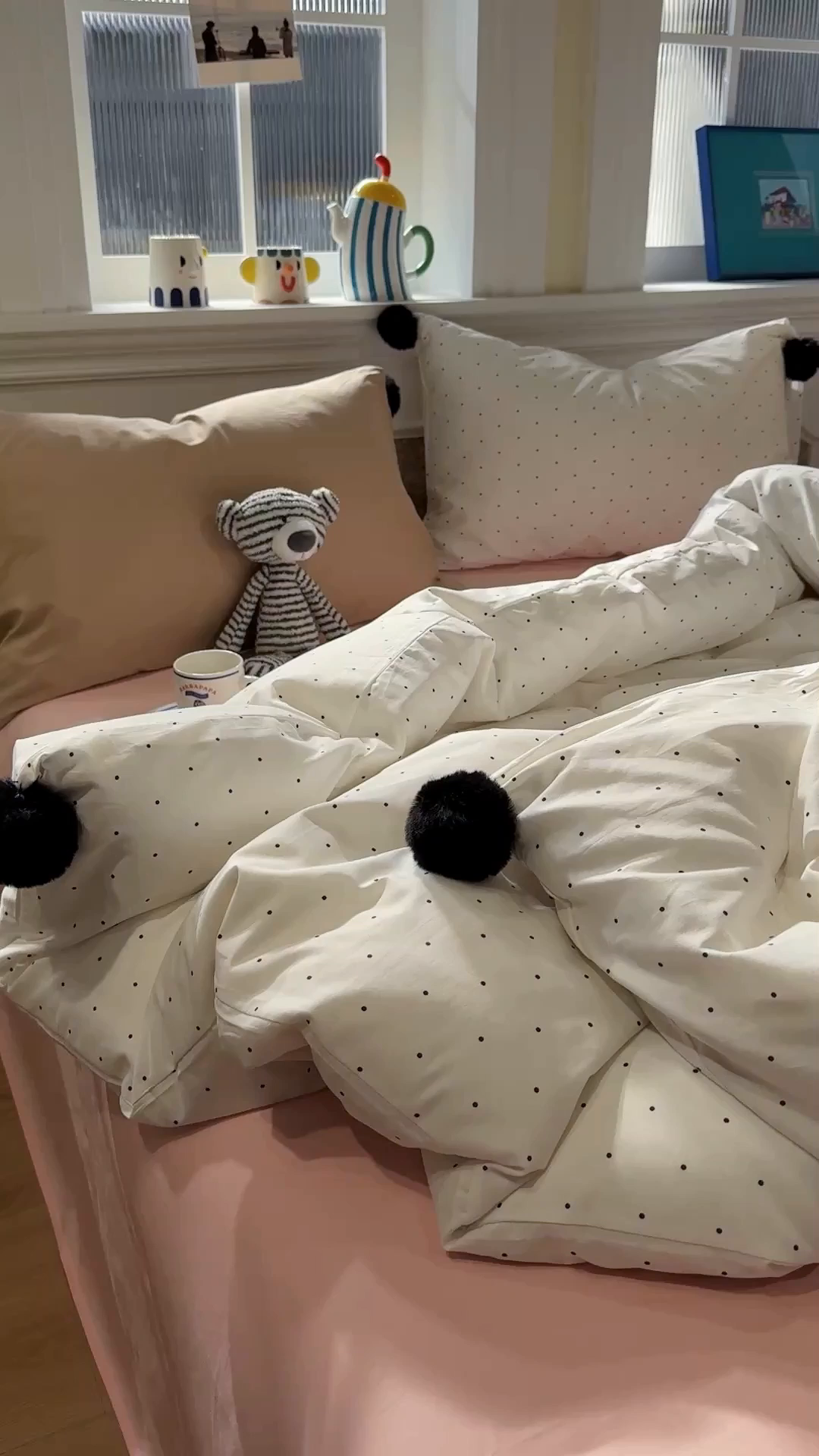 91家纺网 家纺一手货源 找家纺 慕尚家纺 2026新款全棉纯棉水洗带球工艺四件套 波点黄