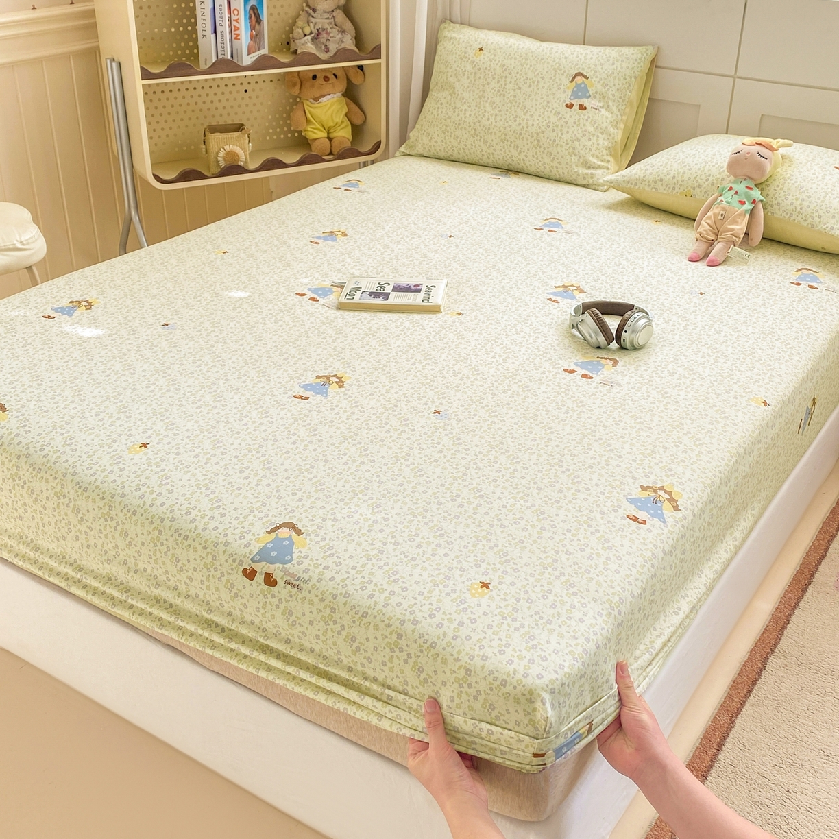 91家纺网 家纺一手货源 找家纺 博雅 2026新款全棉纯棉小卡通印花单床笠床笠单件 小版-森系女孩