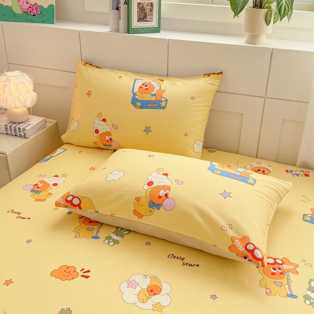 91家纺网 家纺一手货源 找家纺 博雅 2026新款全棉纯棉小卡通印花单床笠床笠单件 可爱星星人