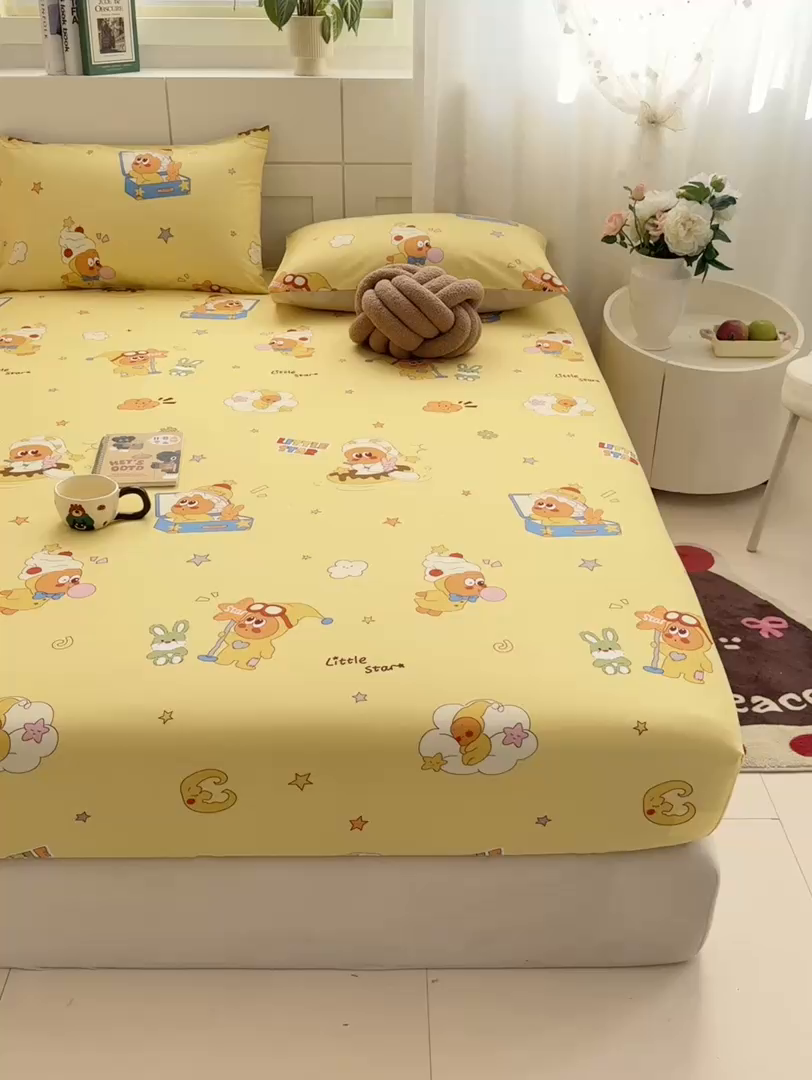 91家纺网 家纺一手货源 找家纺 博雅 2026新款全棉纯棉小卡通印花单床笠床笠单件 可爱星星人