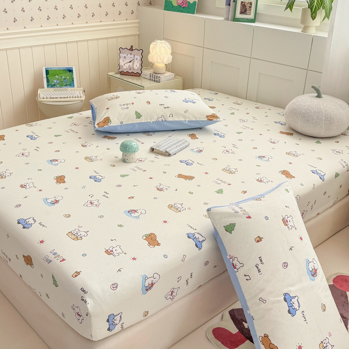 91家纺网 家纺一手货源 找家纺 博雅 2026新款全棉纯棉小卡通印花单床笠床笠单件 快乐汪星人