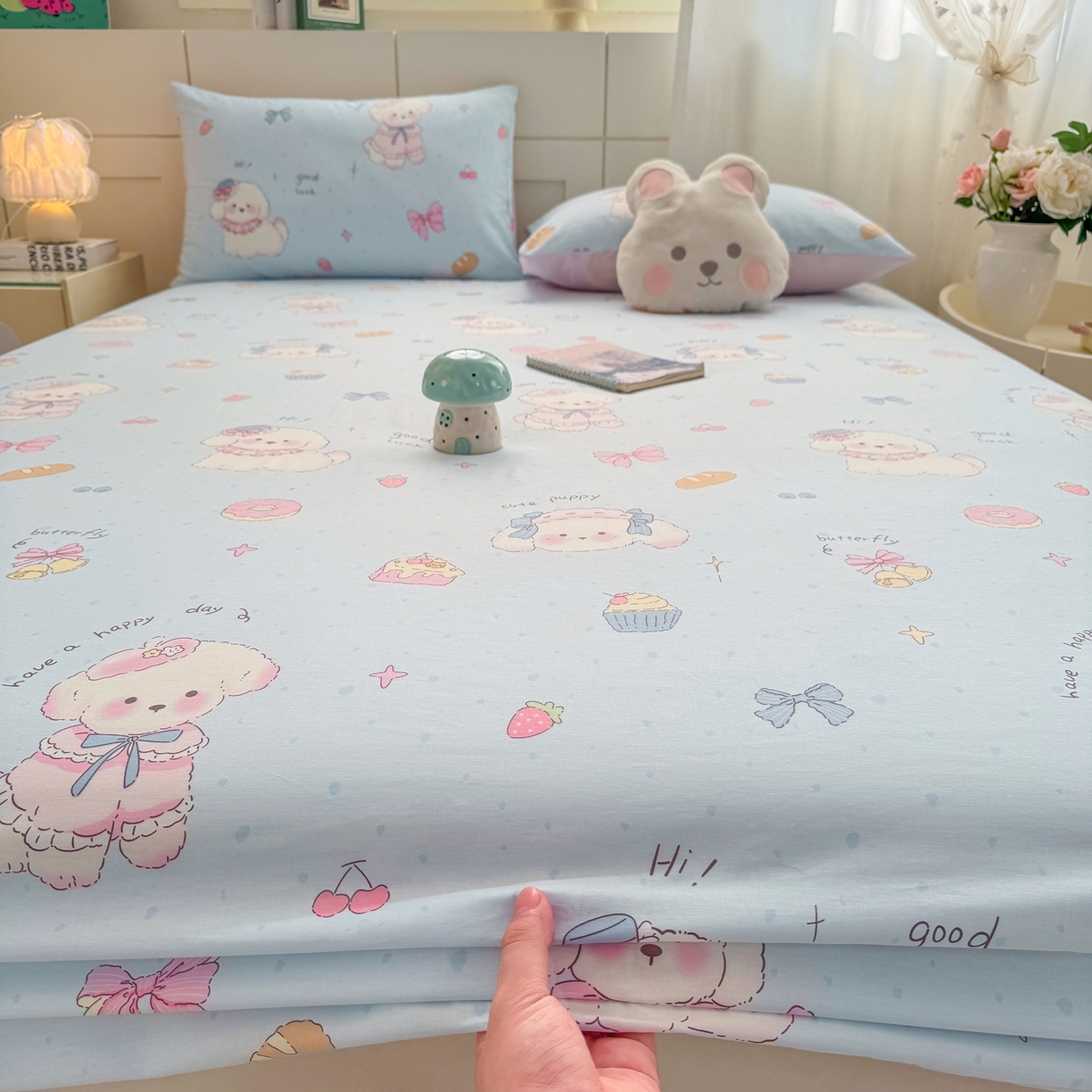 91家纺网 家纺一手货源 找家纺 博雅 2026新款全棉纯棉小卡通印花单床笠床笠单件 帽子甜心狗