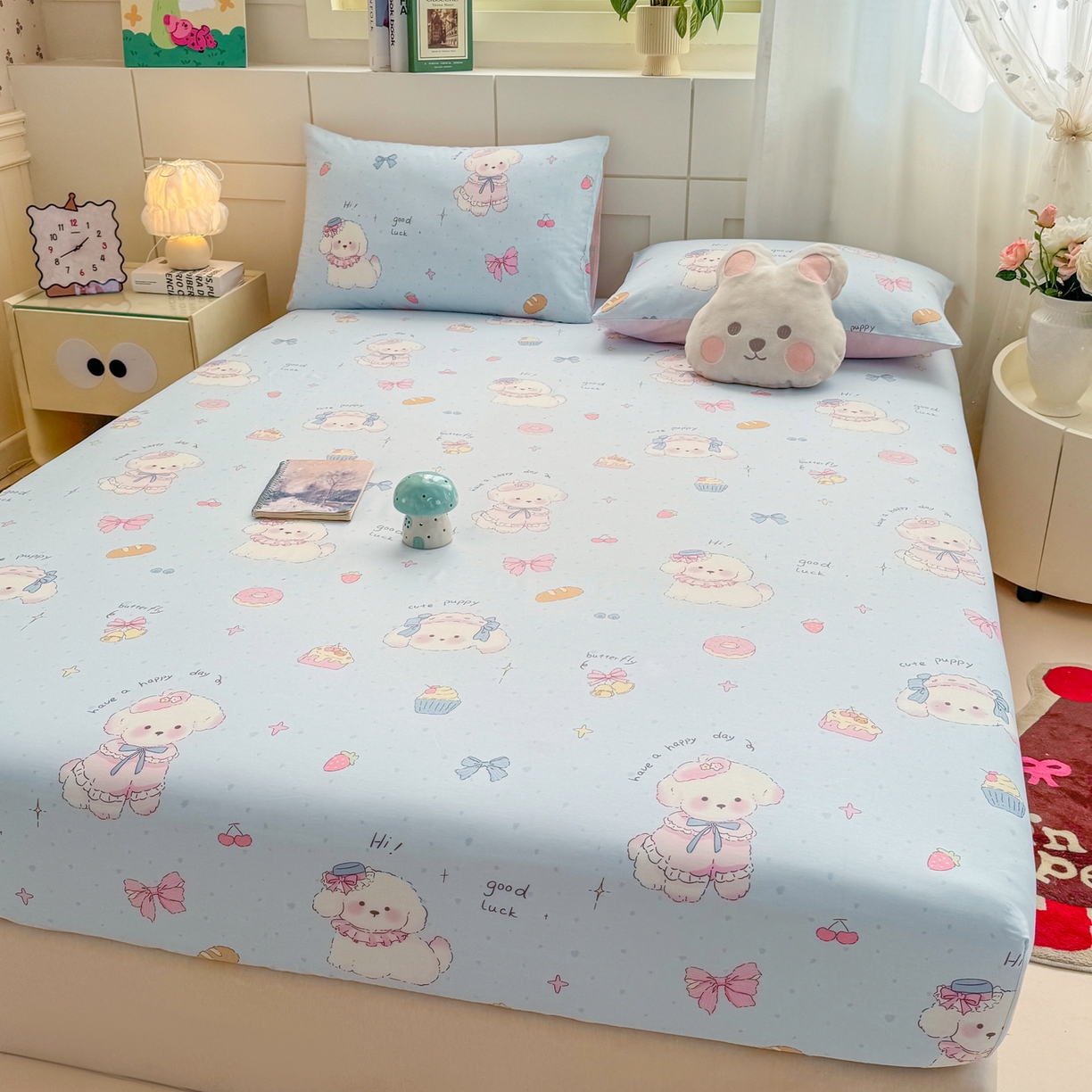 91家纺网 家纺一手货源 找家纺 博雅 2026新款全棉纯棉小卡通印花单床笠床笠单件 帽子甜心狗