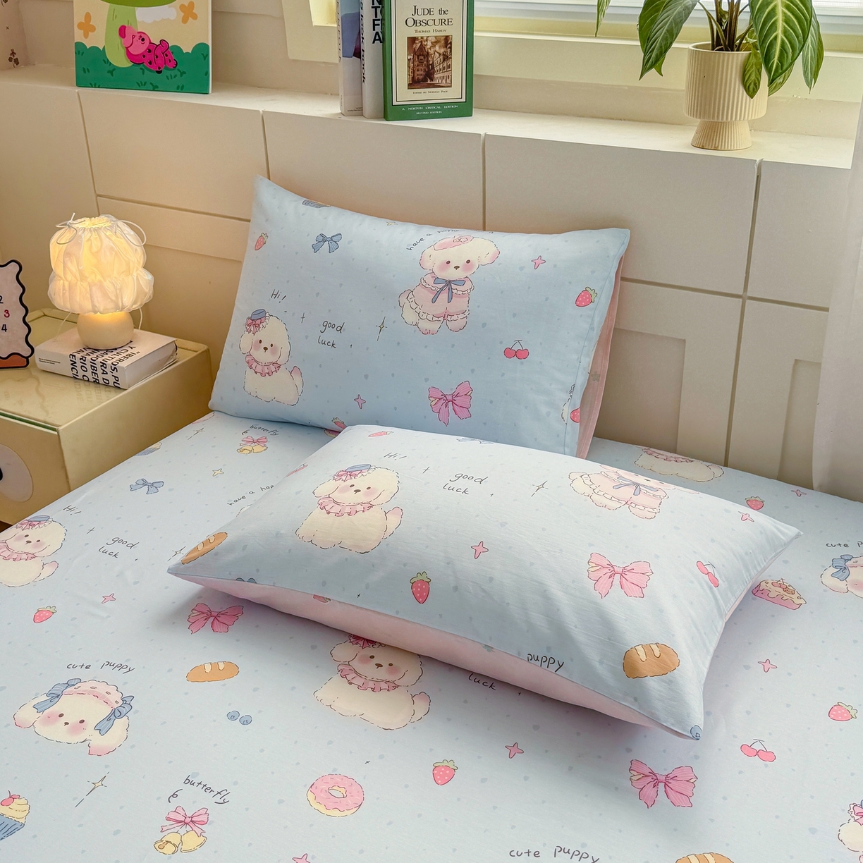 91家纺网 家纺一手货源 找家纺 博雅 2026新款全棉纯棉小卡通印花单床笠床笠单件 帽子甜心狗