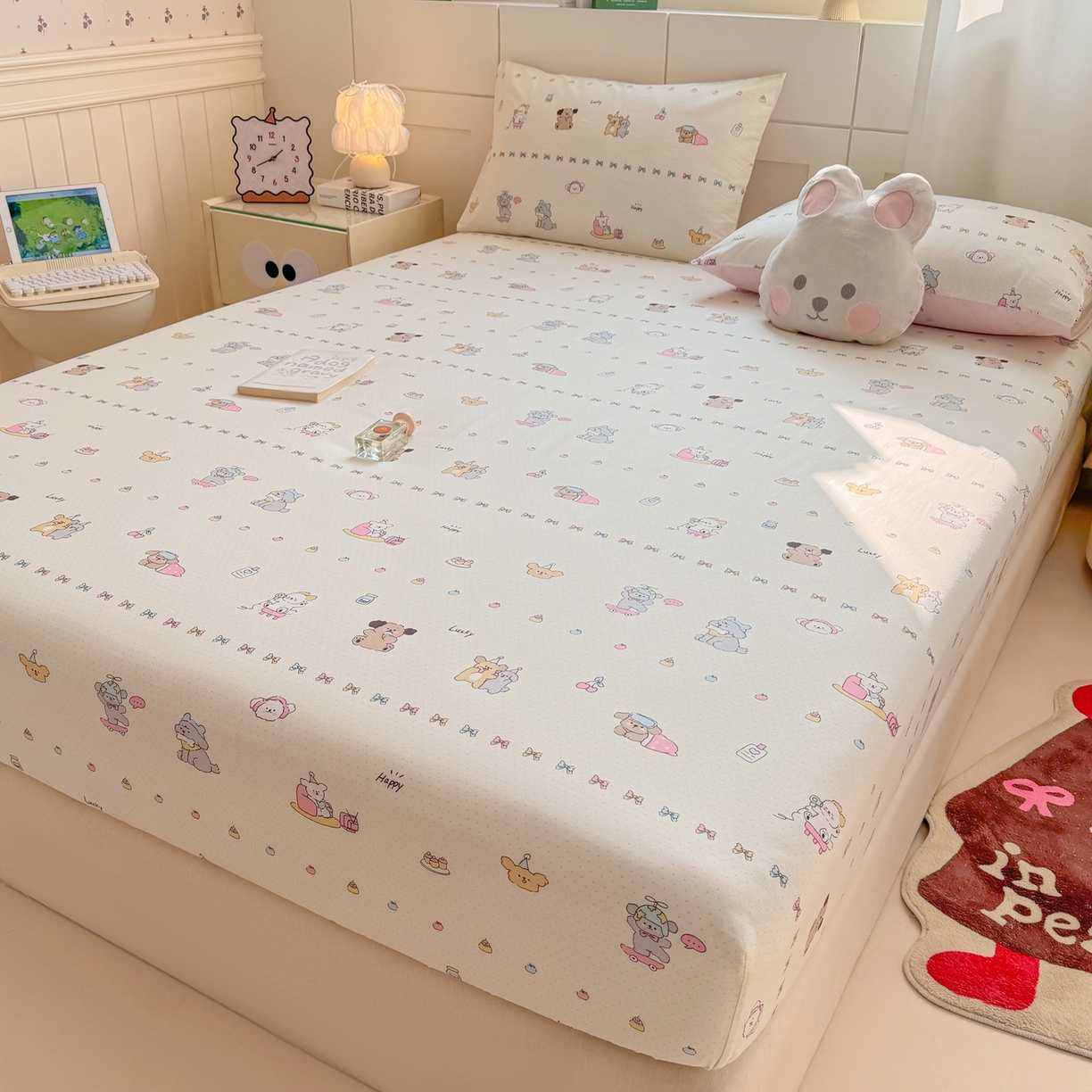 91家纺网 家纺一手货源 找家纺 博雅 2026新款全棉纯棉小卡通印花单床笠床笠单件 萌宠日记