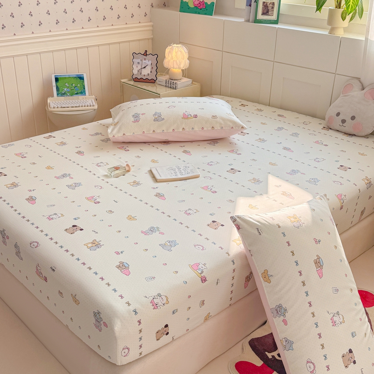 91家纺网 家纺一手货源 找家纺 博雅 2026新款全棉纯棉小卡通印花单床笠床笠单件 萌宠日记