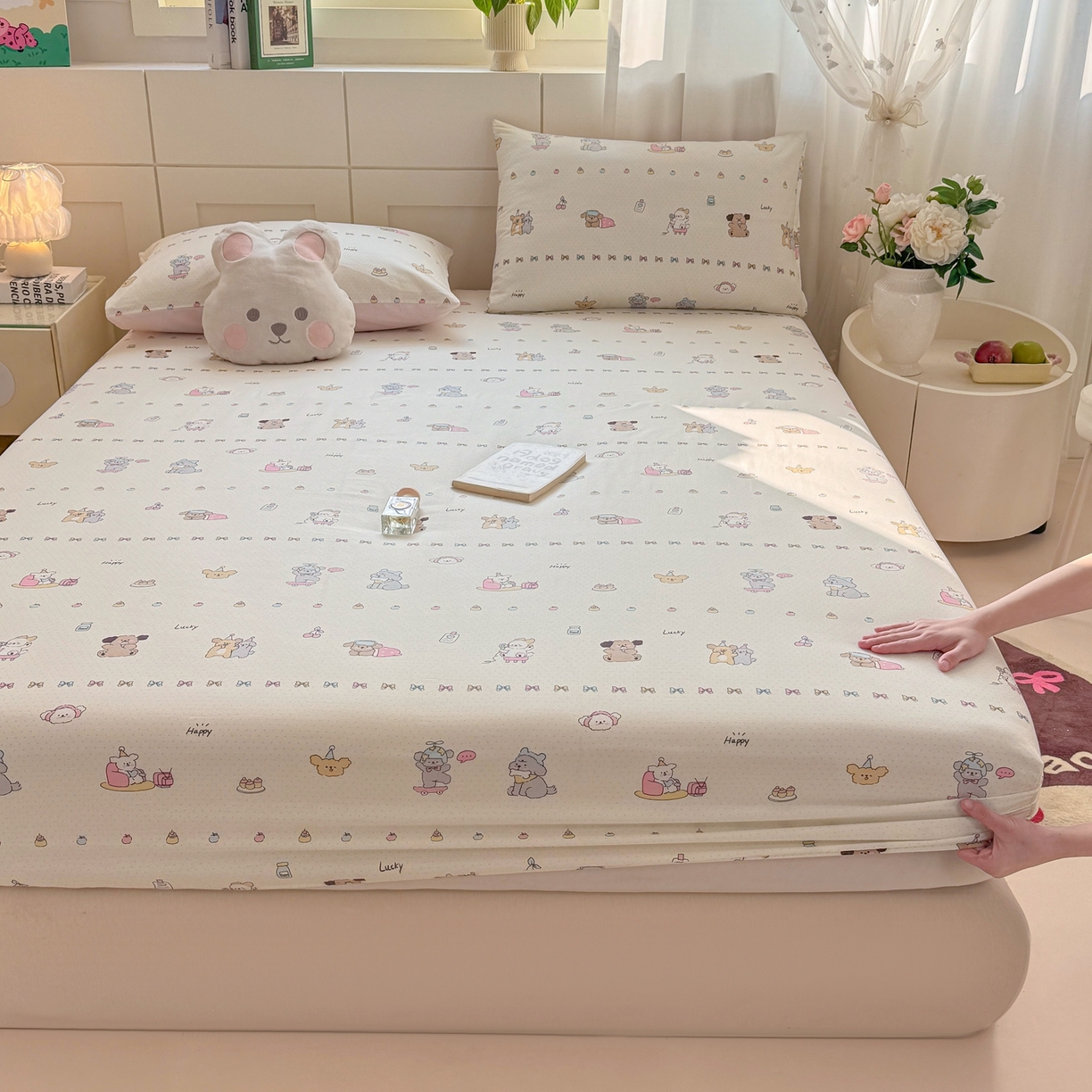 91家纺网 家纺一手货源 找家纺 博雅 2026新款全棉纯棉小卡通印花单床笠床笠单件 萌宠日记