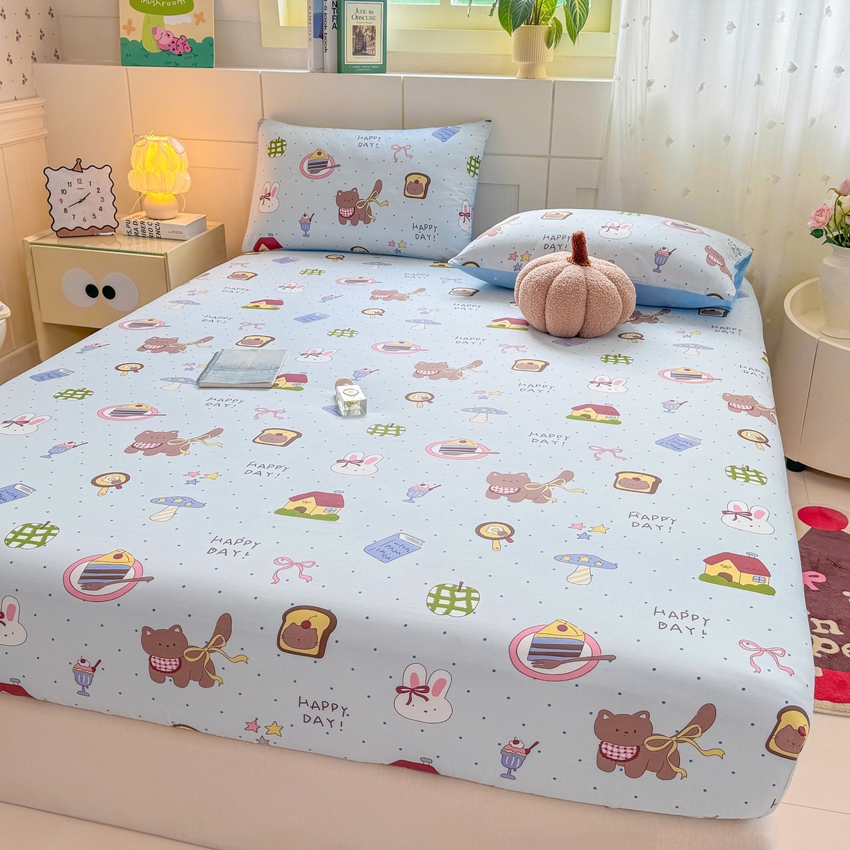 91家纺网 家纺一手货源 找家纺 博雅 2026新款全棉纯棉小卡通印花单床笠床笠单件 甜品屋