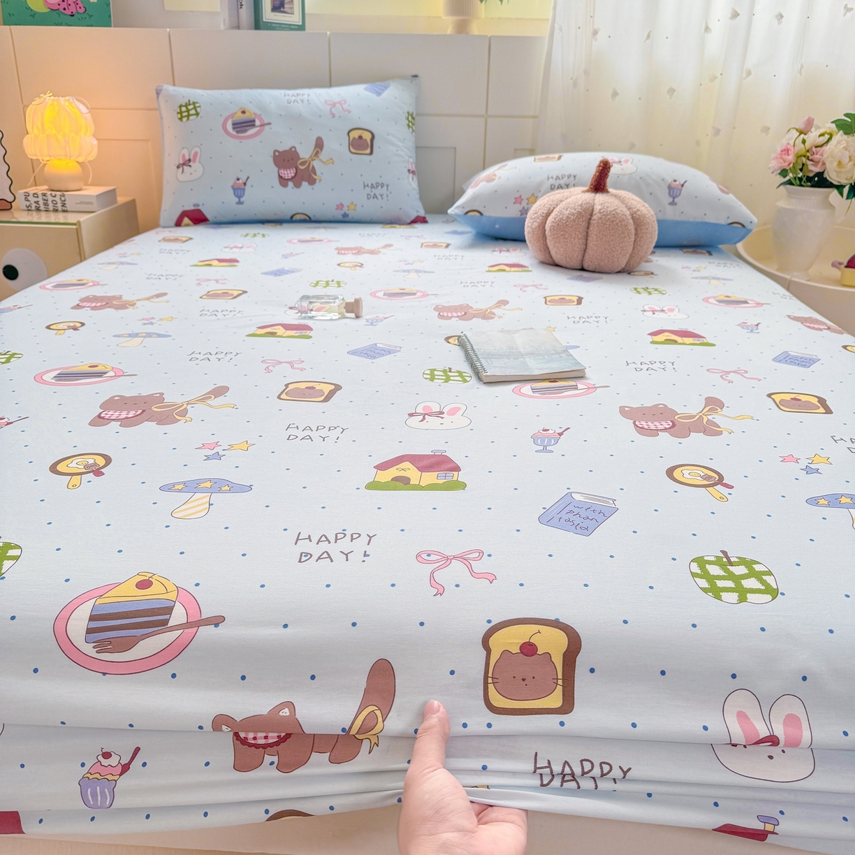 91家纺网 家纺一手货源 找家纺 博雅 2026新款全棉纯棉小卡通印花单床笠床笠单件 甜品屋