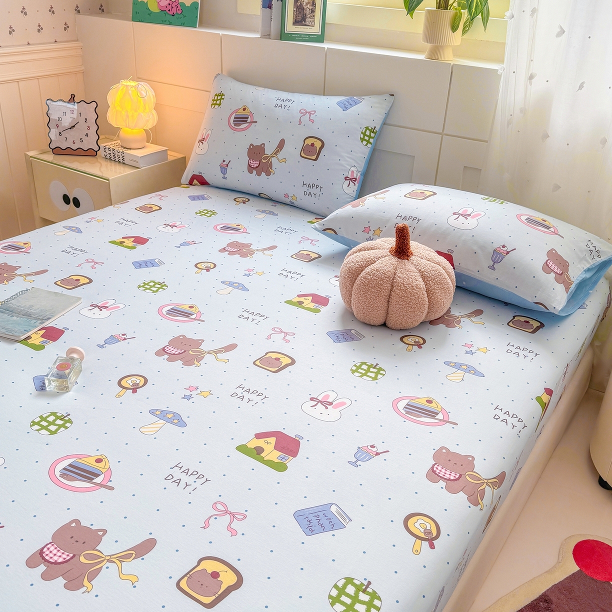 91家纺网 家纺一手货源 找家纺 博雅 2026新款全棉纯棉小卡通印花单床笠床笠单件 甜品屋