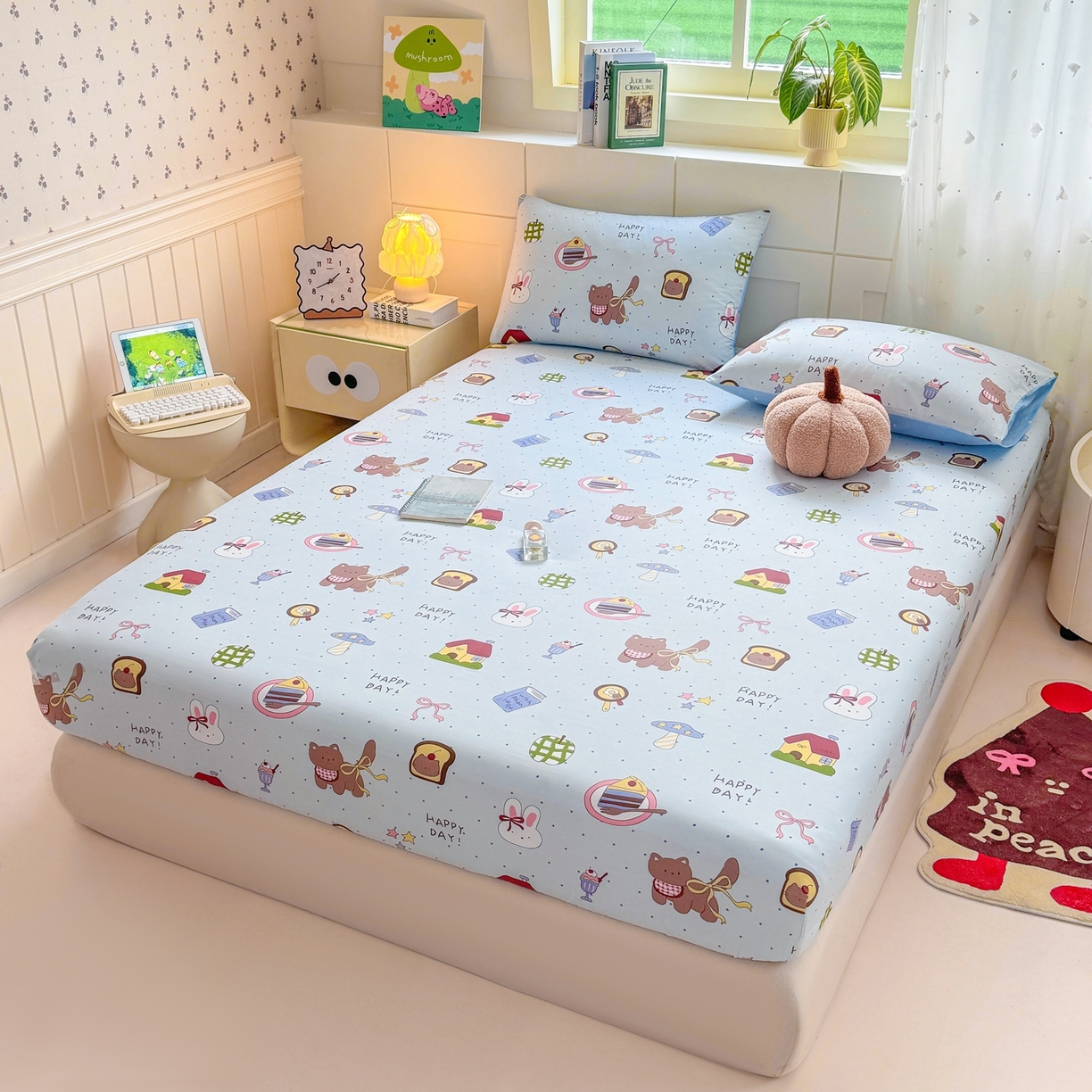 91家纺网 家纺一手货源 找家纺 博雅 2026新款全棉纯棉小卡通印花单床笠床笠单件 甜品屋