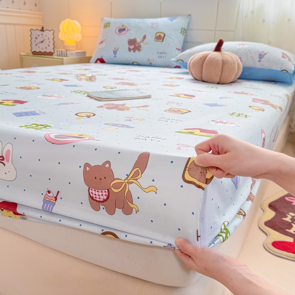 91家纺网 家纺一手货源 找家纺 博雅 2026新款全棉纯棉小卡通印花单床笠床笠单件 甜品屋