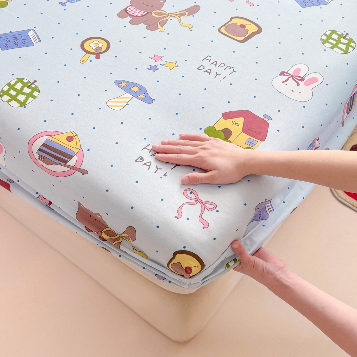 91家纺网 家纺一手货源 找家纺 博雅 2026新款全棉纯棉小卡通印花单床笠床笠单件 甜品屋