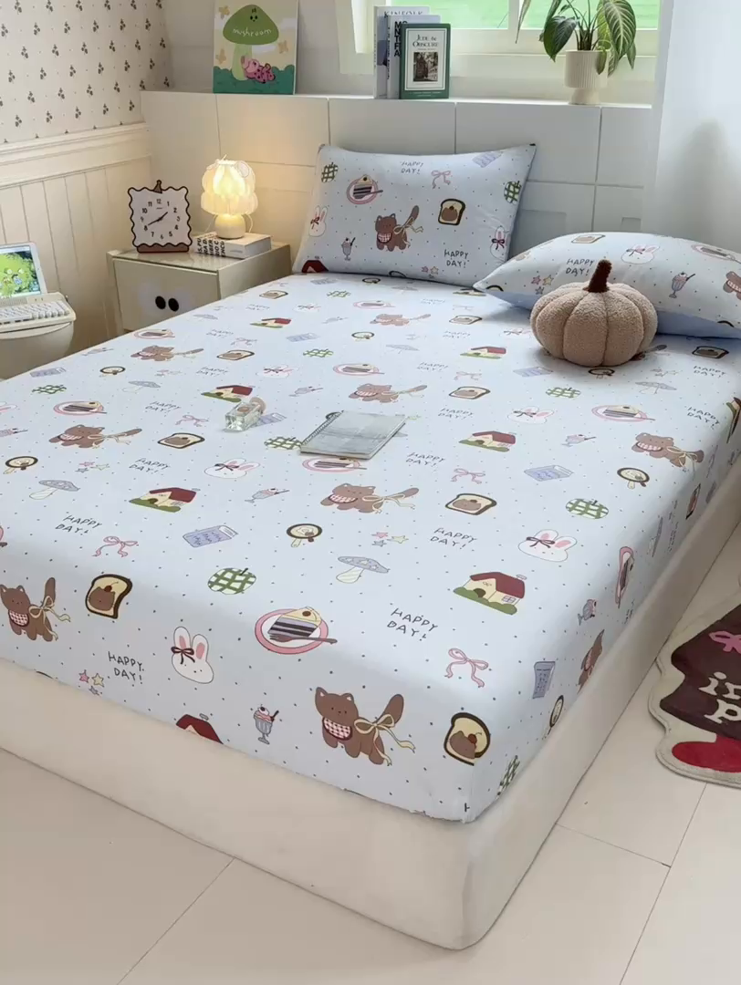 91家纺网 家纺一手货源 找家纺 博雅 2026新款全棉纯棉小卡通印花单床笠床笠单件 甜品屋