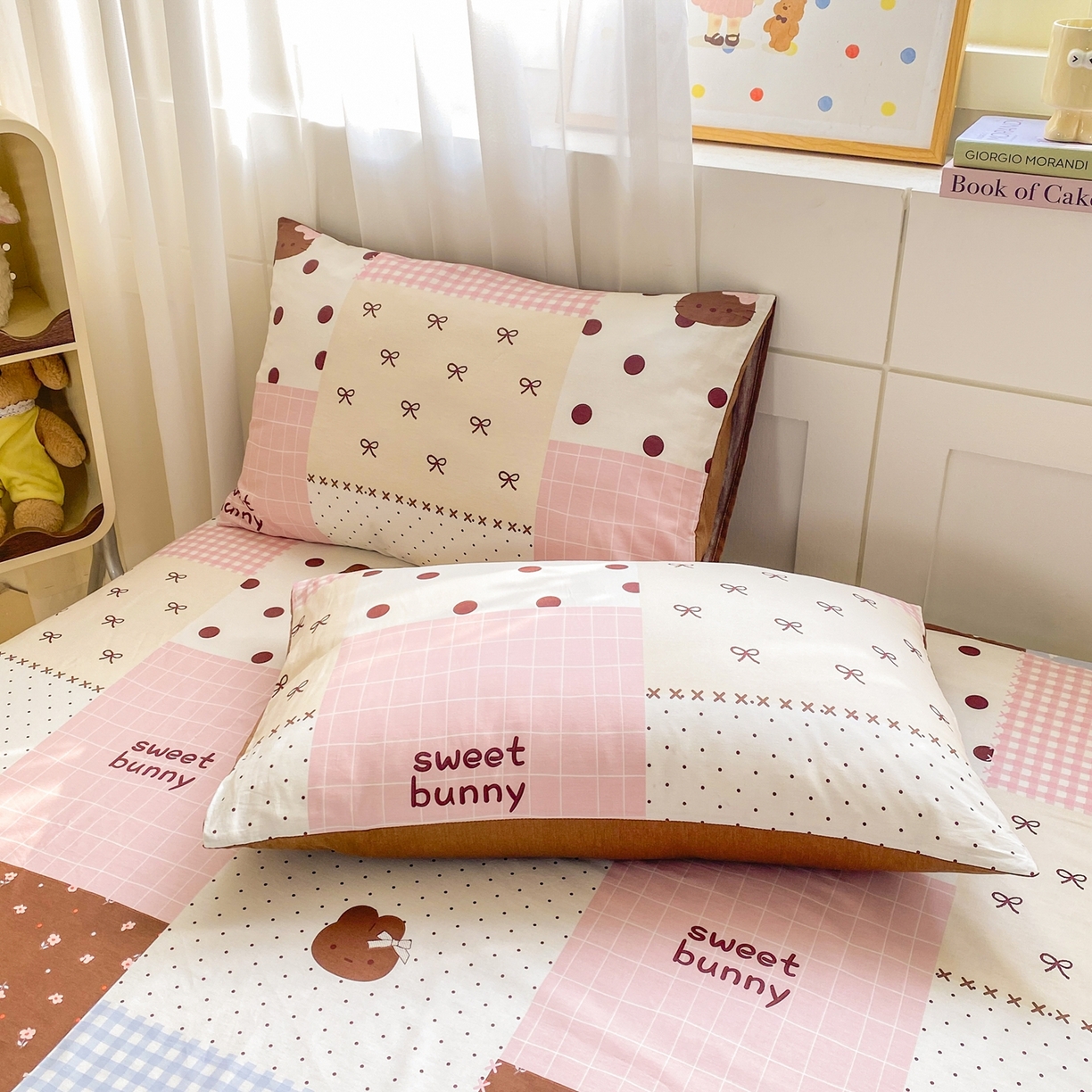 91家纺网 家纺一手货源 找家纺 博雅 2026新款全棉纯棉小卡通印花单床笠床笠单件 小版-咖格蝴蝶结喵