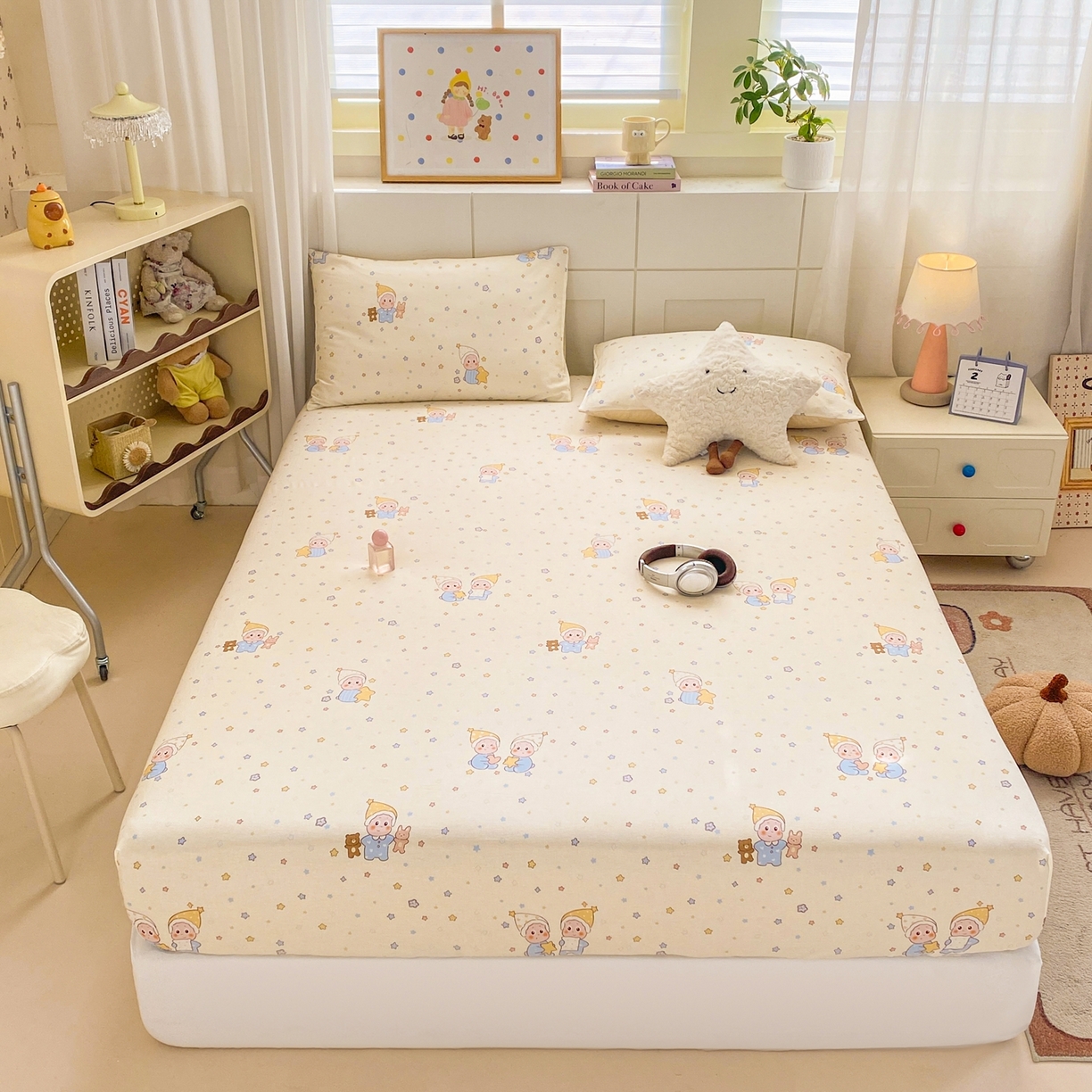 91家纺网 家纺一手货源 找家纺 博雅 2026新款全棉纯棉小卡通印花单床笠床笠单件 小版-可爱玩伴星星人