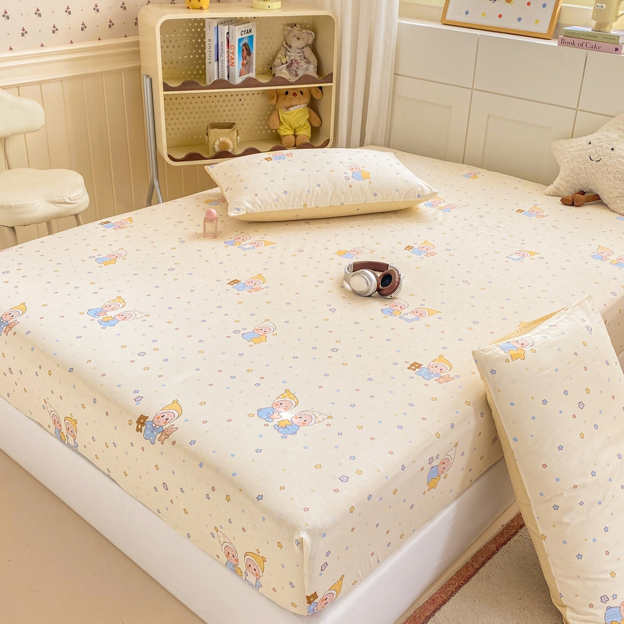 91家纺网 家纺一手货源 找家纺 博雅 2026新款全棉纯棉小卡通印花单床笠床笠单件 小版-可爱玩伴星星人