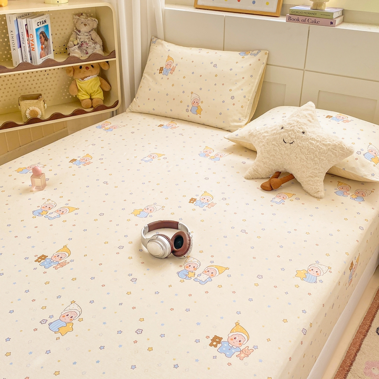 91家纺网 家纺一手货源 找家纺 博雅 2026新款全棉纯棉小卡通印花单床笠床笠单件 小版-可爱玩伴星星人