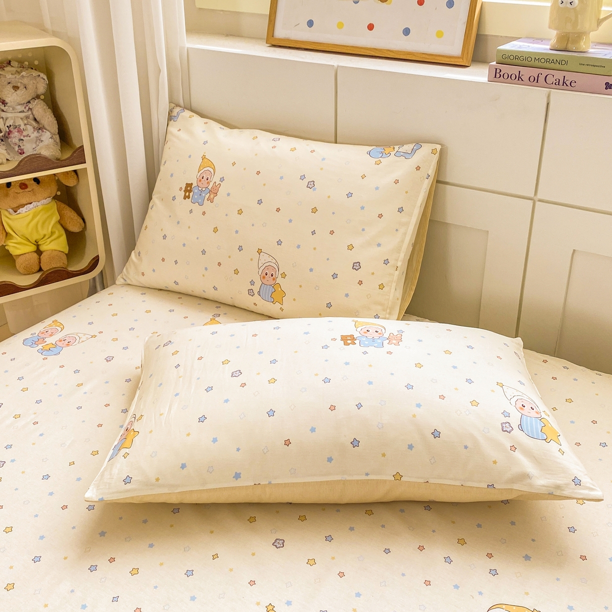 91家纺网 家纺一手货源 找家纺 博雅 2026新款全棉纯棉小卡通印花单床笠床笠单件 小版-可爱玩伴星星人