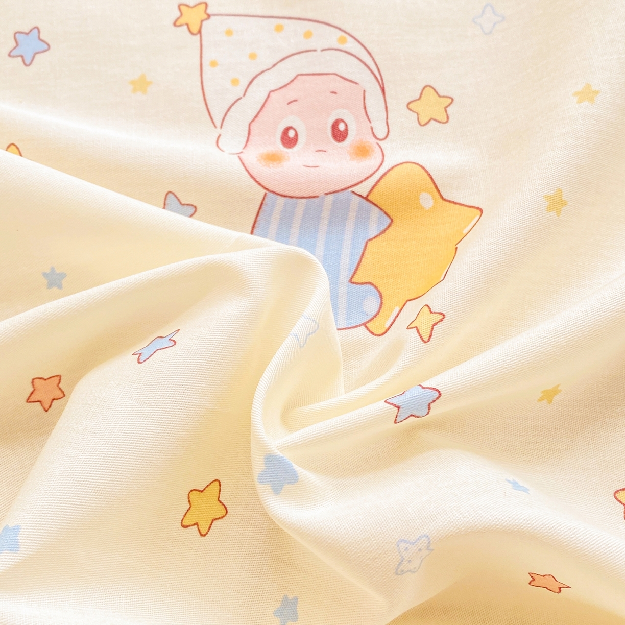 91家纺网 家纺一手货源 找家纺 博雅 2026新款全棉纯棉小卡通印花单床笠床笠单件 小版-可爱玩伴星星人