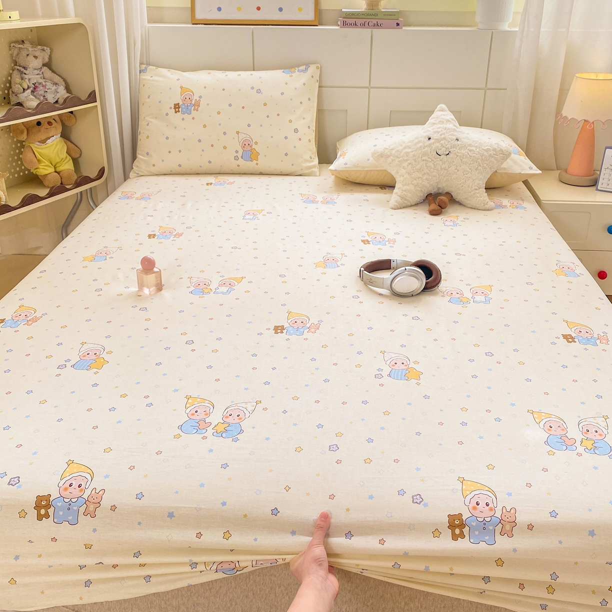 91家纺网 家纺一手货源 找家纺 博雅 2026新款全棉纯棉小卡通印花单床笠床笠单件 小版-可爱玩伴星星人