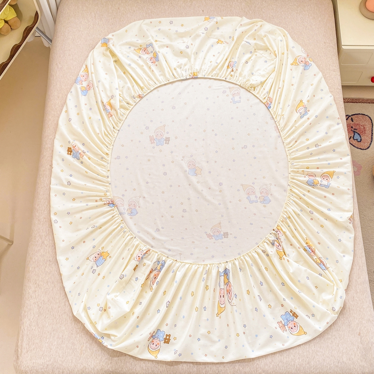 91家纺网 家纺一手货源 找家纺 博雅 2026新款全棉纯棉小卡通印花单床笠床笠单件 小版-可爱玩伴星星人