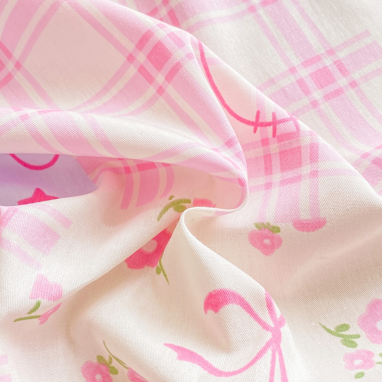 91家纺网 家纺一手货源 找家纺 博雅 2026新款全棉纯棉小卡通印花单床笠床笠单件 小版-梦幻格子喵