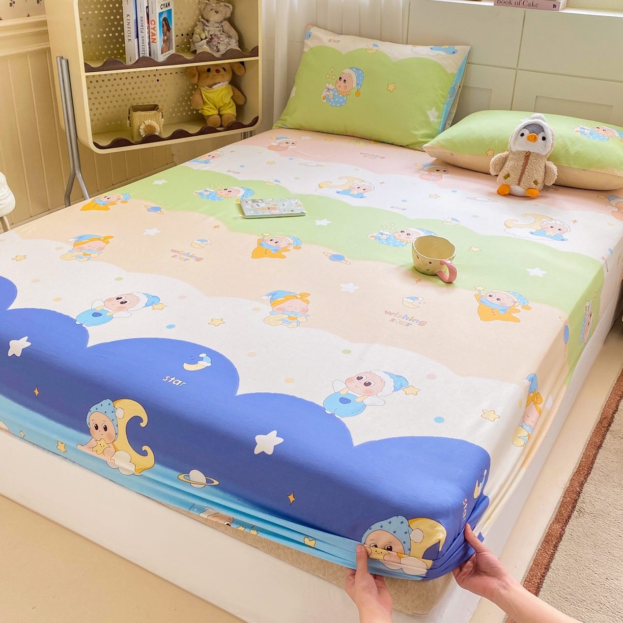 博雅 2026新款全棉纯棉小卡通印花单床笠床笠单件 小版-魔法棒星星人