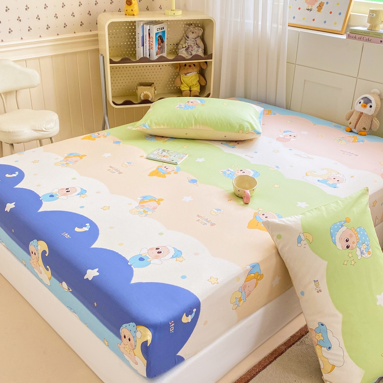 91家纺网 家纺一手货源 找家纺 博雅 2026新款全棉纯棉小卡通印花单床笠床笠单件 小版-魔法棒星星人