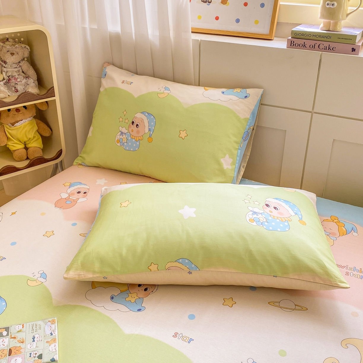 91家纺网 家纺一手货源 找家纺 博雅 2026新款全棉纯棉小卡通印花单床笠床笠单件 小版-魔法棒星星人