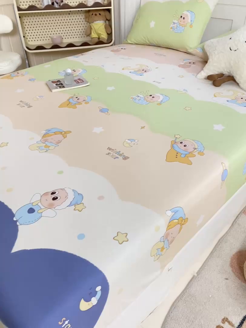 91家纺网 家纺一手货源 找家纺 博雅 2026新款全棉纯棉小卡通印花单床笠床笠单件 小版-魔法棒星星人