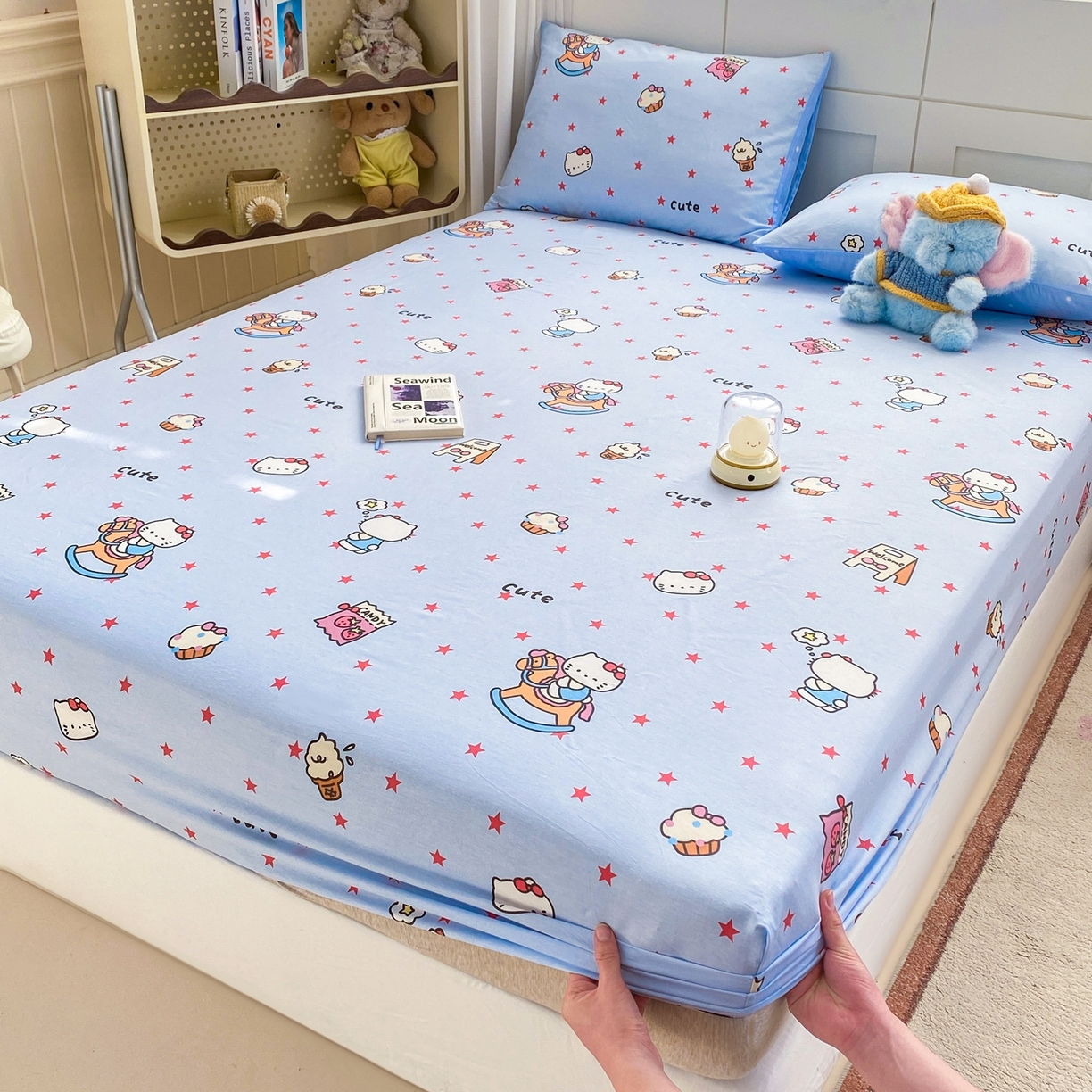 博雅 2026新款全棉纯棉小卡通印花单床笠床笠单件 小版-木马星星喵