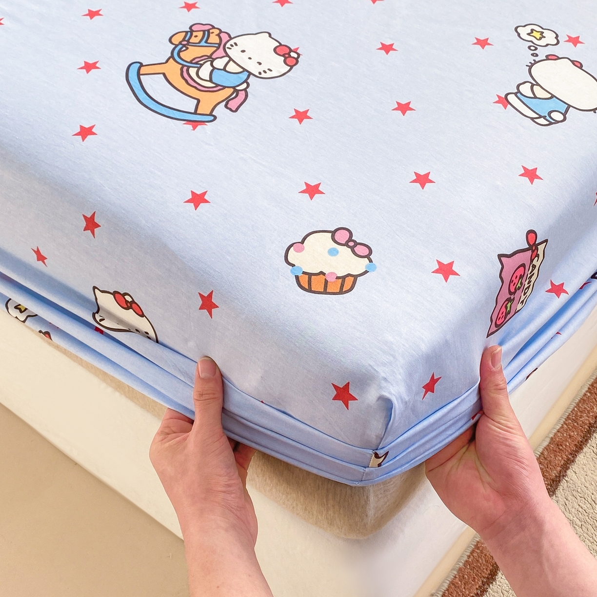 91家纺网 家纺一手货源 找家纺 博雅 2026新款全棉纯棉小卡通印花单床笠床笠单件 小版-木马星星喵