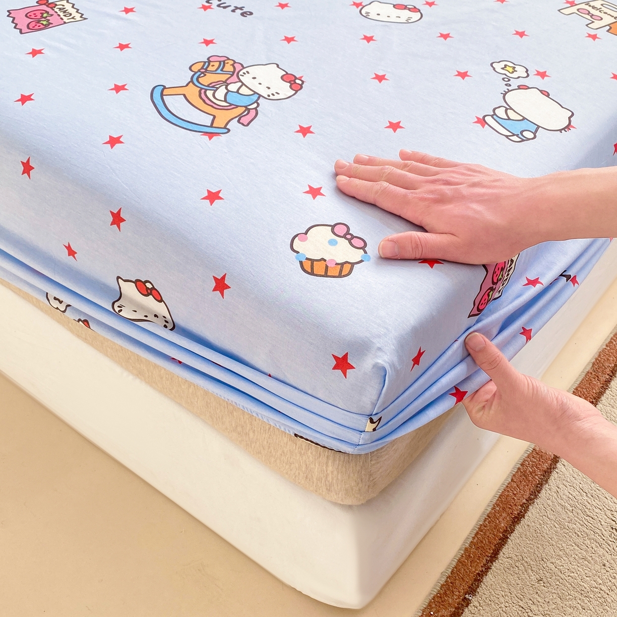 91家纺网 家纺一手货源 找家纺 博雅 2026新款全棉纯棉小卡通印花单床笠床笠单件 小版-木马星星喵