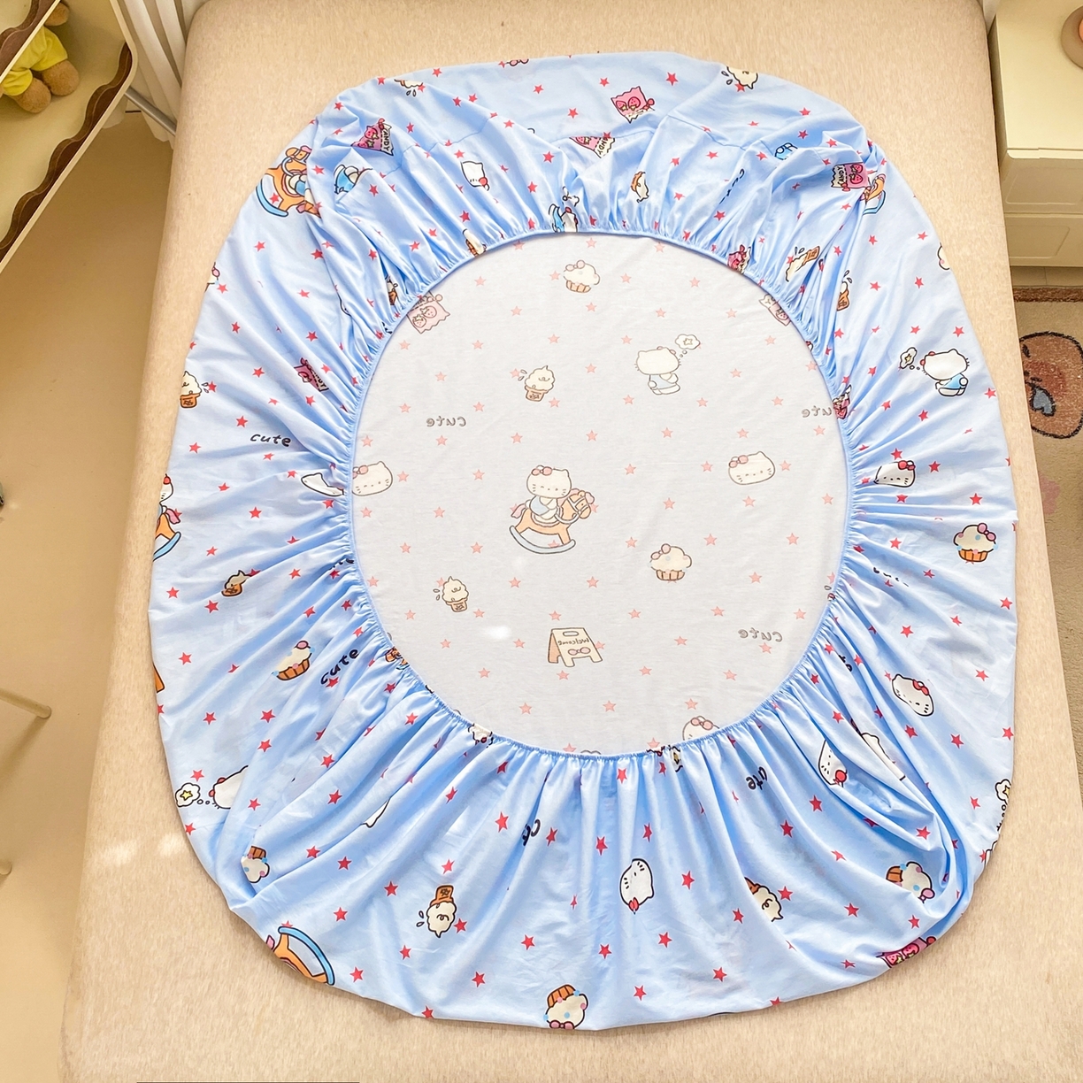 91家纺网 家纺一手货源 找家纺 博雅 2026新款全棉纯棉小卡通印花单床笠床笠单件 小版-木马星星喵