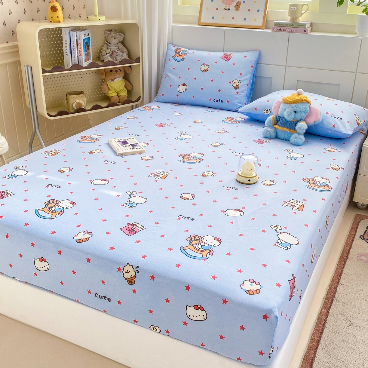 91家纺网 家纺一手货源 找家纺 博雅 2026新款全棉纯棉小卡通印花单床笠床笠单件 小版-木马星星喵