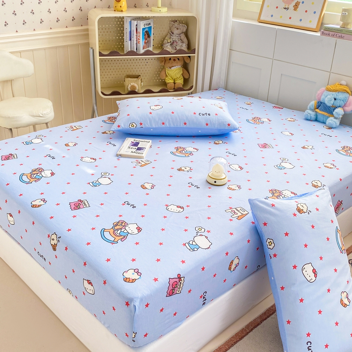 91家纺网 家纺一手货源 找家纺 博雅 2026新款全棉纯棉小卡通印花单床笠床笠单件 小版-木马星星喵