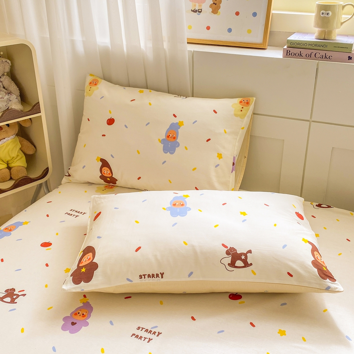 91家纺网 家纺一手货源 找家纺 博雅 2026新款全棉纯棉小卡通印花单床笠床笠单件 小版-苹果彩带星星人