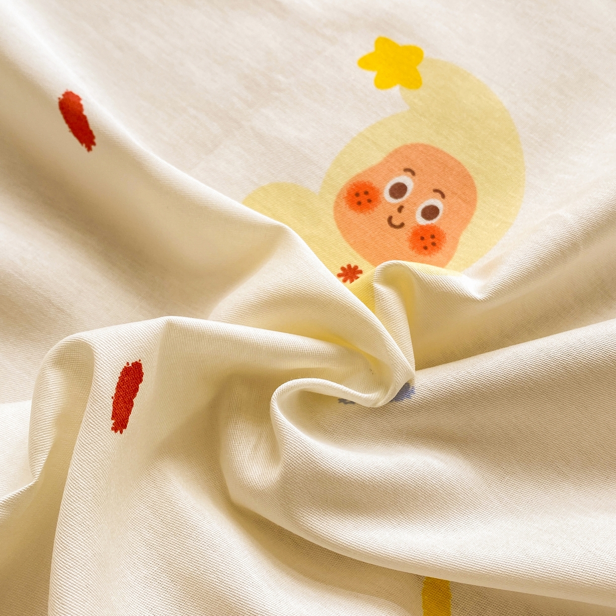 91家纺网 家纺一手货源 找家纺 博雅 2026新款全棉纯棉小卡通印花单床笠床笠单件 小版-苹果彩带星星人