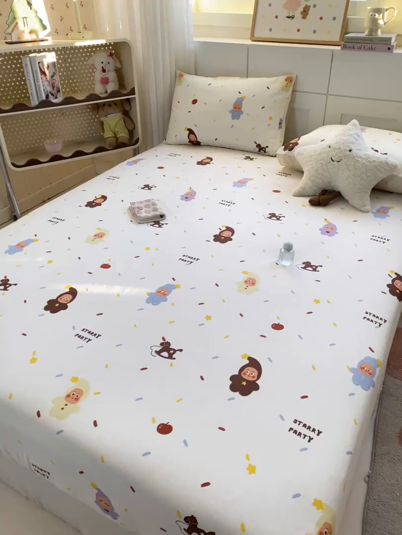 91家纺网 家纺一手货源 找家纺 博雅 2026新款全棉纯棉小卡通印花单床笠床笠单件 小版-苹果彩带星星人