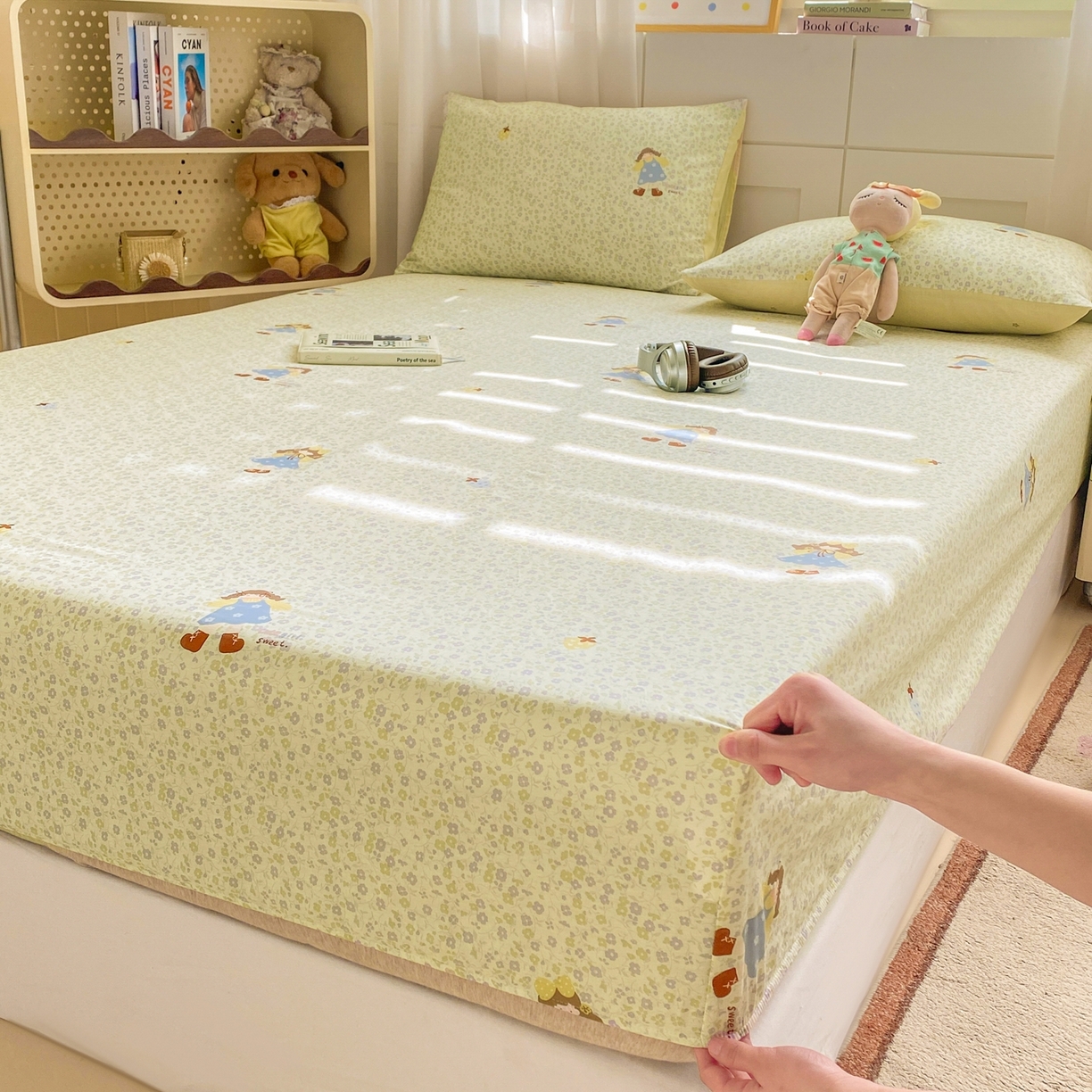 91家纺网 家纺一手货源 找家纺 博雅 2026新款全棉纯棉小卡通印花单床笠床笠单件 小版-森系女孩