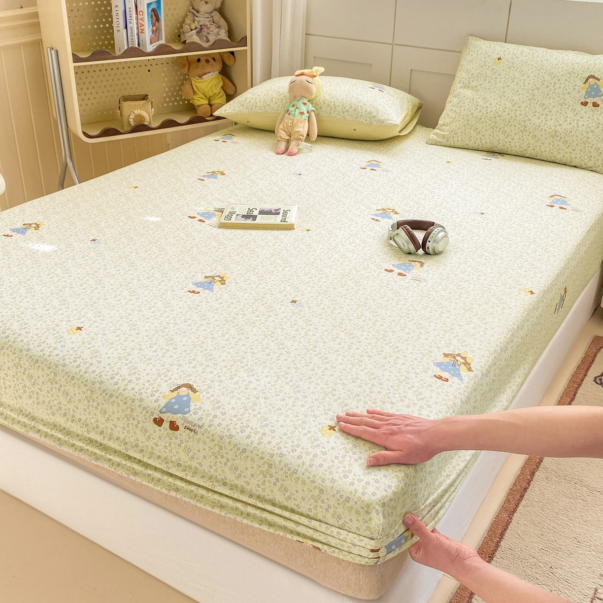 91家纺网 家纺一手货源 找家纺 博雅 2026新款全棉纯棉小卡通印花单床笠床笠单件 小版-森系女孩